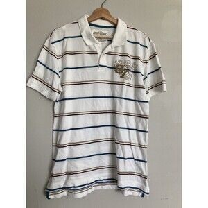 Vintage Aeropostale 1987 Logo Polo Shirt LARGE Men White Stripe Short Sleeve